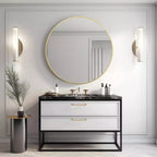 Miroir mural de salle de bain rond Whisen 42 pouces, verre HD de qualité supérieure, cadre en aluminium antirouille