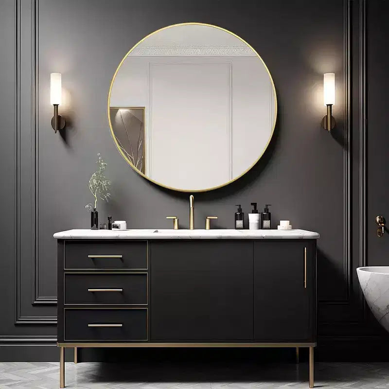 Miroir mural de salle de bain rond Whisen 42 pouces, verre HD de qualité supérieure, cadre en aluminium antirouille