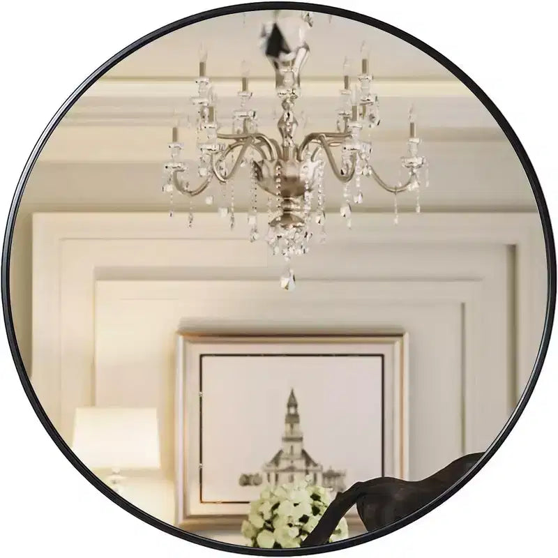 Miroir mural de salle de bain rond Whisen 42 pouces, verre HD de qualité supérieure, cadre en aluminium antirouille