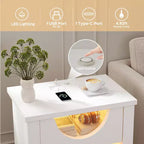Table de chevet Bestier avec station de charge, Table d'appoint moderne à LED avec tiroir pour chambre et salon, Blanc éclatant
