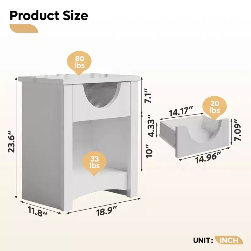 Table de chevet Bestier avec station de charge, Table d'appoint moderne à LED avec tiroir pour chambre et salon, Blanc éclatant