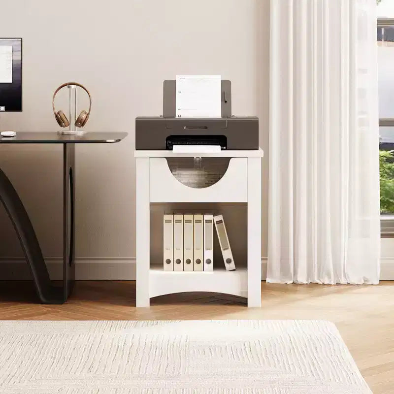 Table de chevet Bestier avec station de charge, Table d'appoint moderne à LED avec tiroir pour chambre et salon, Blanc éclatant