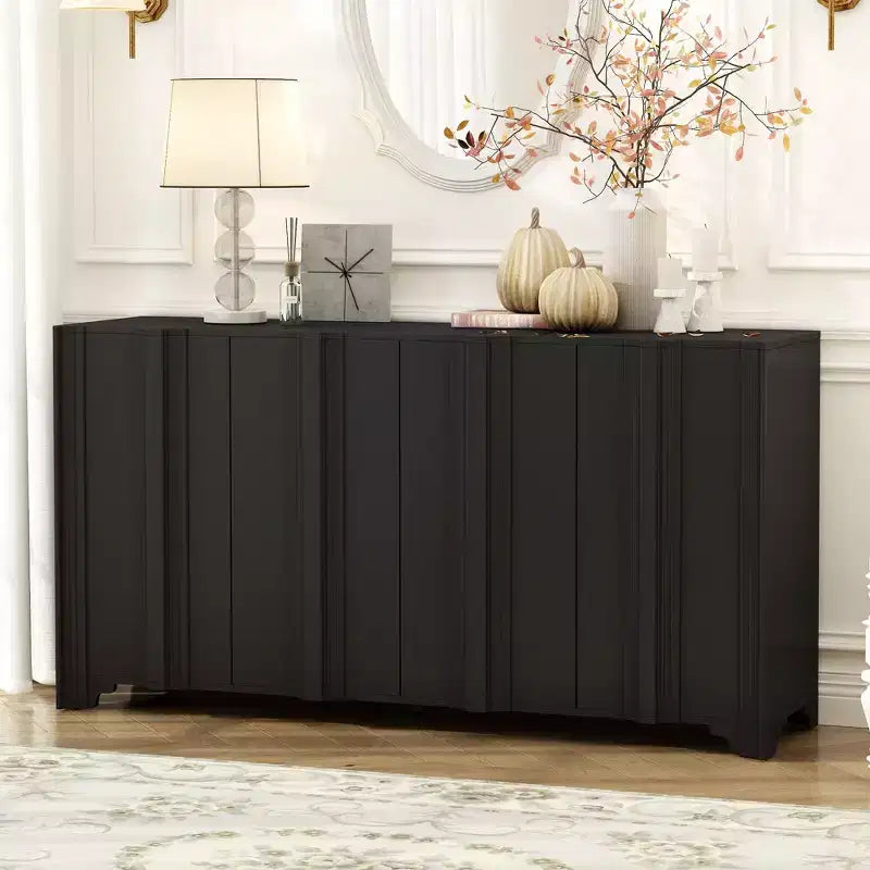 Buffet Okak Sophistiqué, Armoire de Rangement avec 4 Portes Linéaires Ouvragées, Meuble Bar à Café pour Salle à Manger, Salon, Entrée