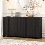 Buffet Okak Sophistiqué, Armoire de Rangement avec 4 Portes Linéaires Ouvragées, Meuble Bar à Café pour Salle à Manger, Salon, Entrée