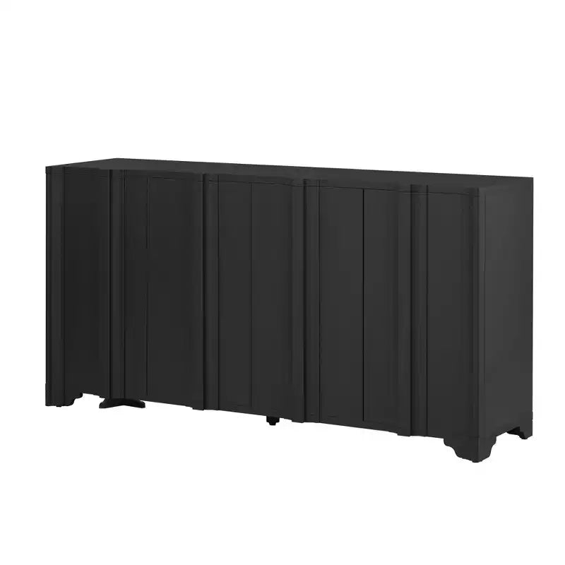 Buffet Okak Sophistiqué, Armoire de Rangement avec 4 Portes Linéaires Ouvragées, Meuble Bar à Café pour Salle à Manger, Salon, Entrée