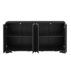 Buffet Okak Sophistiqué, Armoire de Rangement avec 4 Portes Linéaires Ouvragées, Meuble Bar à Café pour Salle à Manger, Salon, Entrée
