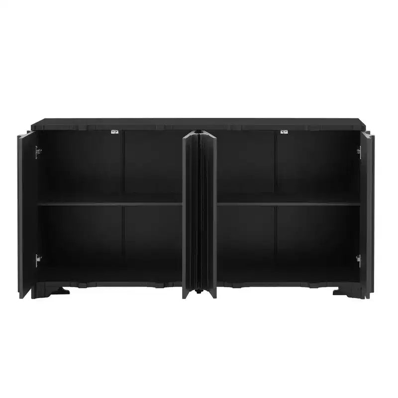 Buffet Okak Sophistiqué, Armoire de Rangement avec 4 Portes Linéaires Ouvragées, Meuble Bar à Café pour Salle à Manger, Salon, Entrée