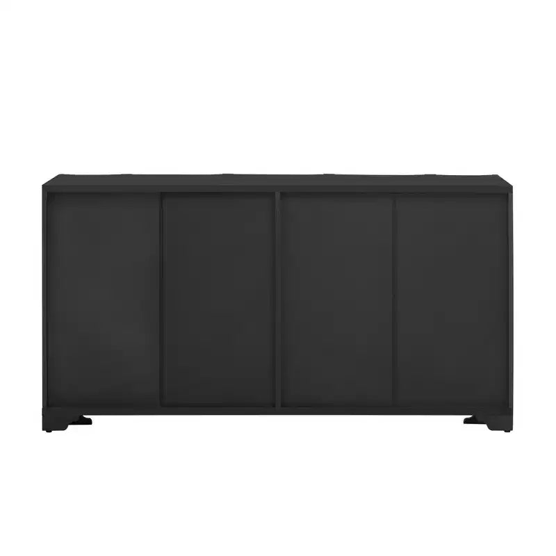 Buffet Okak Sophistiqué, Armoire de Rangement avec 4 Portes Linéaires Ouvragées, Meuble Bar à Café pour Salle à Manger, Salon, Entrée