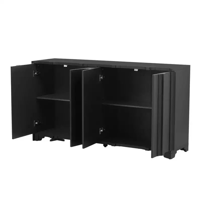 Buffet Okak Sophistiqué, Armoire de Rangement avec 4 Portes Linéaires Ouvragées, Meuble Bar à Café pour Salle à Manger, Salon, Entrée