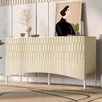Buffet Okak Sophistiqué, Armoire de Rangement avec 4 Portes Linéaires Ouvragées, Meuble Bar à Café pour Salle à Manger, Salon, Entrée