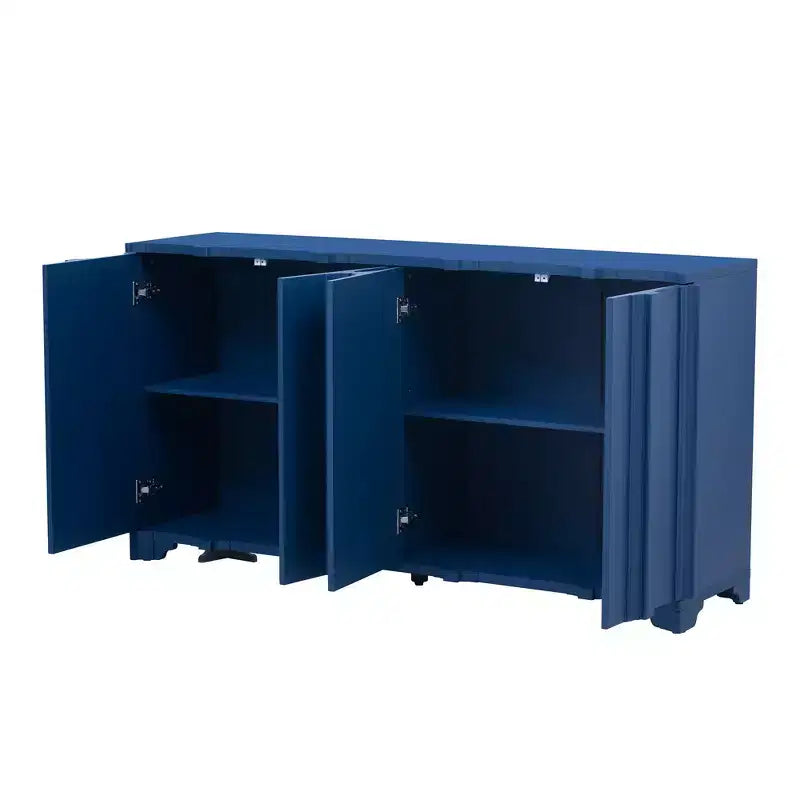 Buffet Okak Sophistiqué, Armoire de Rangement avec 4 Portes Linéaires Ouvragées, Meuble Bar à Café pour Salle à Manger, Salon, Entrée