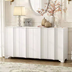 Buffet Okak Sophistiqué, Armoire de Rangement avec 4 Portes Linéaires Ouvragées, Meuble Bar à Café pour Salle à Manger, Salon, Entrée