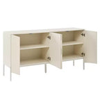 Buffet Okak Sophistiqué, Armoire de Rangement avec 4 Portes Linéaires Ouvragées, Meuble Bar à Café pour Salle à Manger, Salon, Entrée