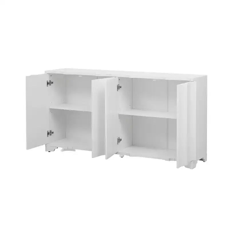Buffet Okak Sophistiqué, Armoire de Rangement avec 4 Portes Linéaires Ouvragées, Meuble Bar à Café pour Salle à Manger, Salon, Entrée