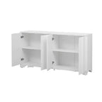 Buffet Okak Sophistiqué, Armoire de Rangement avec 4 Portes Linéaires Ouvragées, Meuble Bar à Café pour Salle à Manger, Salon, Entrée