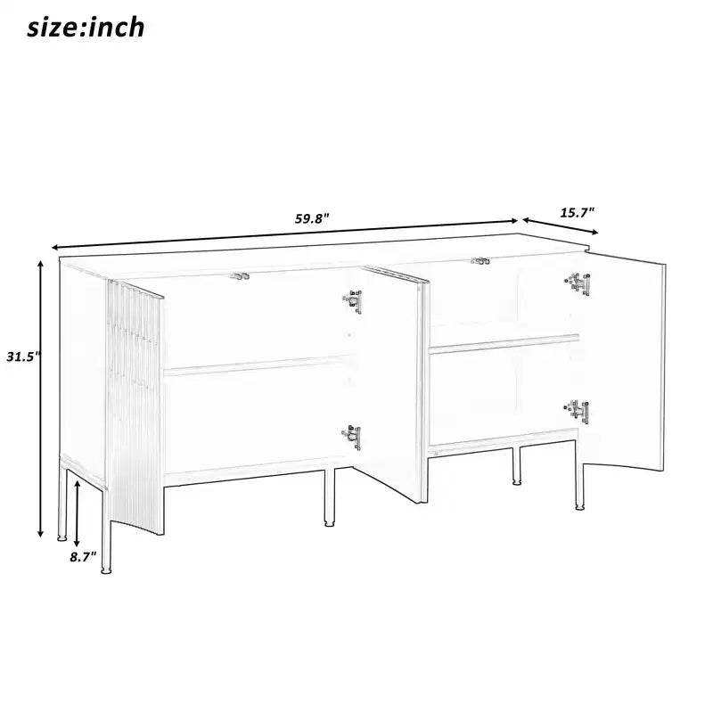 Buffet Okak Sophistiqué, Armoire de Rangement avec 4 Portes Linéaires Ouvragées, Meuble Bar à Café pour Salle à Manger, Salon, Entrée