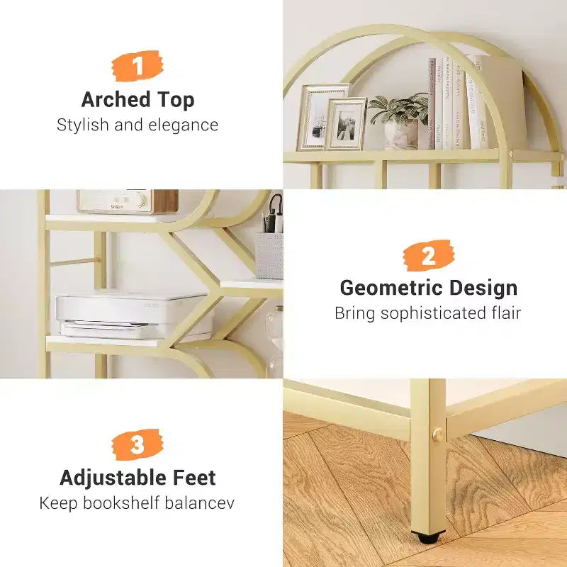 Étagère arquée à 6 niveaux - Bibliothèque géométrique de 207,5 cm de hauteur pour la maison et le bureau - Étagère de rangement moderne pour livres, disques vinyles, objets de décoration