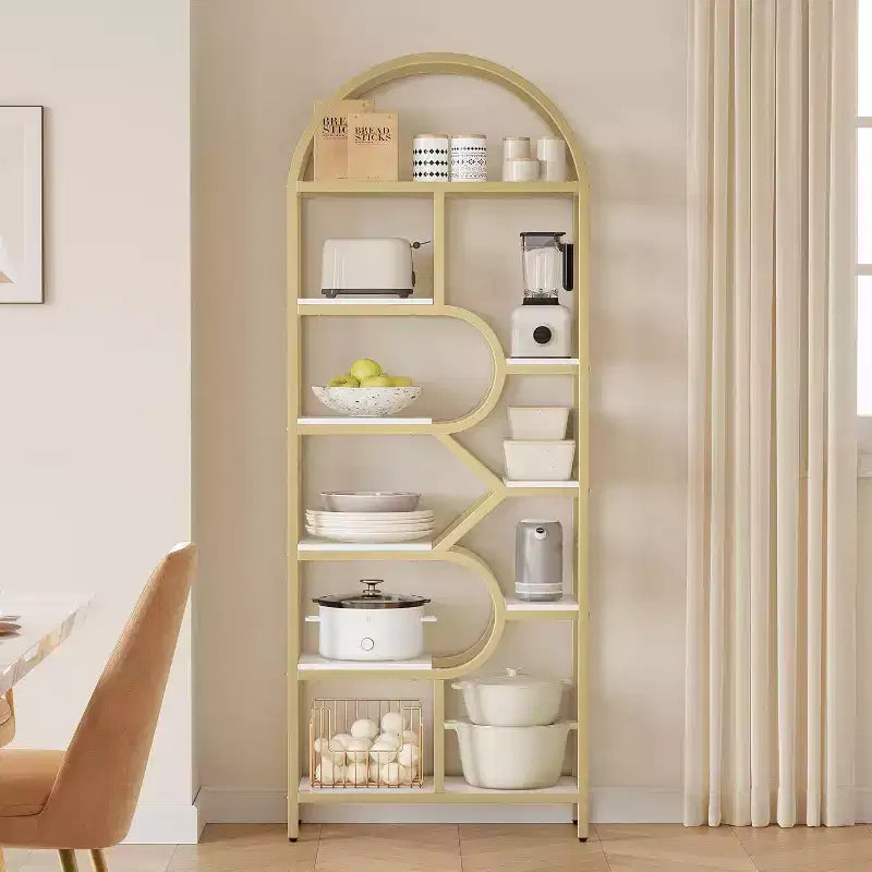Étagère arquée à 6 niveaux - Bibliothèque géométrique de 207,5 cm de hauteur pour la maison et le bureau - Étagère de rangement moderne pour livres, disques vinyles, objets de décoration