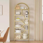 Étagère arquée à 6 niveaux - Bibliothèque géométrique de 207,5 cm de hauteur pour la maison et le bureau - Étagère de rangement moderne pour livres, disques vinyles, objets de décoration