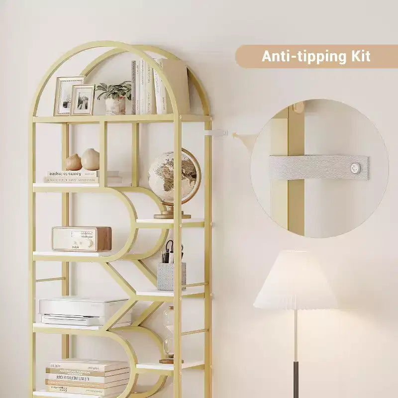 Étagère arquée à 6 niveaux - Bibliothèque géométrique de 207,5 cm de hauteur pour la maison et le bureau - Étagère de rangement moderne pour livres, disques vinyles, objets de décoration