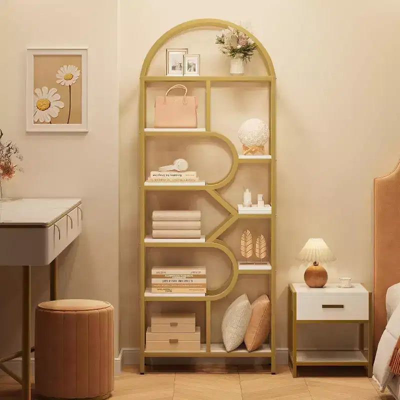 Étagère arquée à 6 niveaux - Bibliothèque géométrique de 207,5 cm de hauteur pour la maison et le bureau - Étagère de rangement moderne pour livres, disques vinyles, objets de décoration