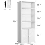 Étagère de style campagnard en bois blanc avec portes - 4 étagères, 30 cm de profondeur, 181 cm de hauteur - pour salon, chambre ou bureau