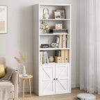 Étagère de style campagnard en bois blanc avec portes - 4 étagères, 30 cm de profondeur, 181 cm de hauteur - pour salon, chambre ou bureau