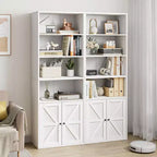 Étagère de style campagnard en bois blanc avec portes - 4 étagères, 30 cm de profondeur, 181 cm de hauteur - pour salon, chambre ou bureau