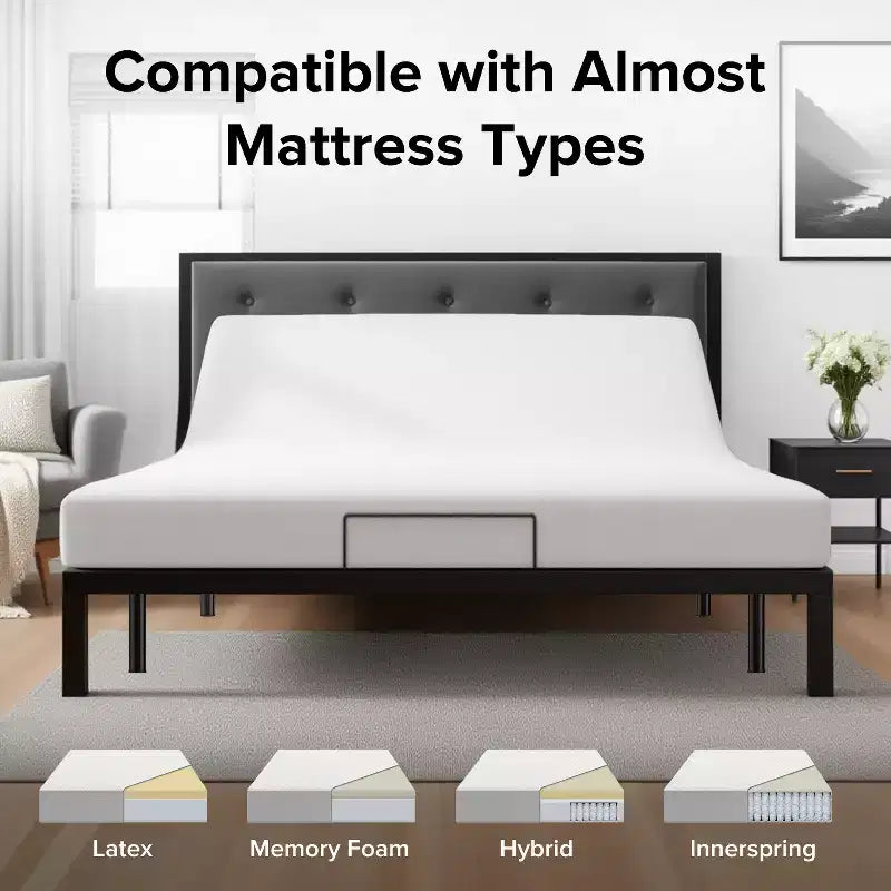 Base de lit réglable GDFStudio Jones avec massage de tête et de pieds, télécommande sans fil, port de chargement et veilleuse LED