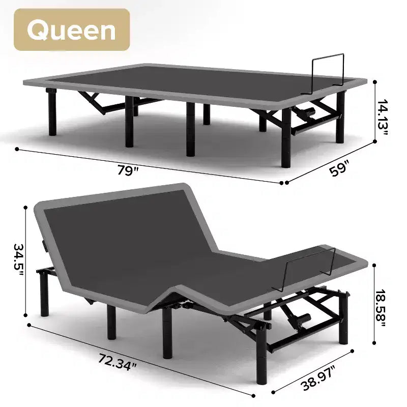 Base de lit réglable GDFStudio Jones avec massage de tête et de pieds, télécommande sans fil, port de chargement et veilleuse LED