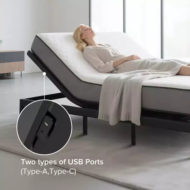 Base de lit réglable GDFStudio Jones avec massage de tête et de pieds, télécommande sans fil, port de chargement et veilleuse LED