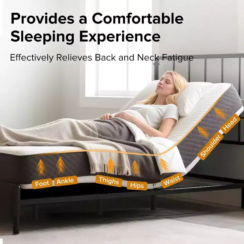 Base de lit réglable GDFStudio Jones avec massage de tête et de pieds, télécommande sans fil, port de chargement et veilleuse LED