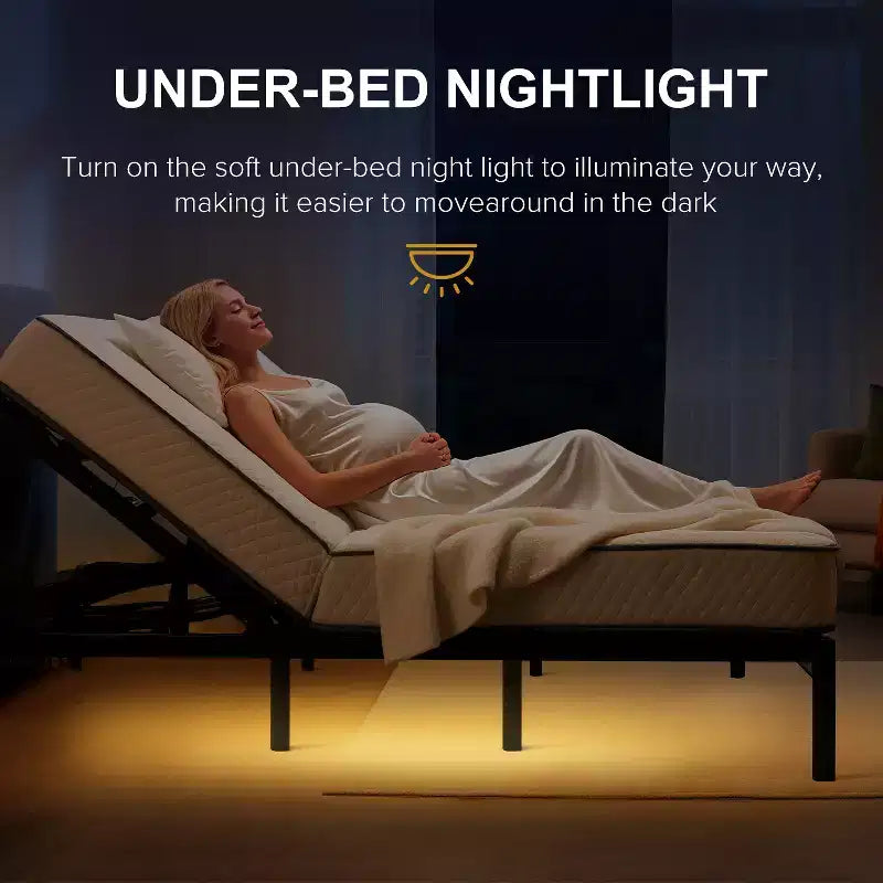 Base de lit réglable GDFStudio Jones avec massage de tête et de pieds, télécommande sans fil, port de chargement et veilleuse LED