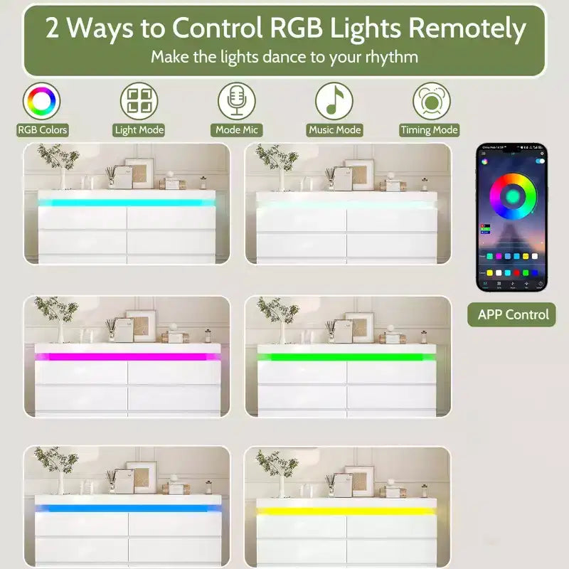 Dyonery Commode 9 Tiroirs avec Prise de Courant, Commode avec Lumière LED, Commode Moderne pour Placard, Meuble de Rangement à Double Largeur pour Chambre
