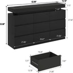 Dyonery Commode 9 Tiroirs avec Prise de Courant, Commode avec Lumière LED, Commode Moderne pour Placard, Meuble de Rangement à Double Largeur pour Chambre