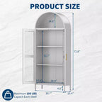 Armoire haute en métal avec arche de 185 cm, meuble de rangement en métal avec 2 étagères réglables et tiroirs, garde-manger de cuisine moderne avec porte vitrée, armoire polyvalente