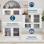 Armoire haute en métal avec arche de 185 cm, meuble de rangement en métal avec 2 étagères réglables et tiroirs, garde-manger de cuisine moderne avec porte vitrée, armoire polyvalente