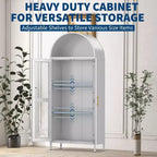 Armoire haute en métal avec arche de 185 cm, meuble de rangement en métal avec 2 étagères réglables et tiroirs, garde-manger de cuisine moderne avec porte vitrée, armoire polyvalente