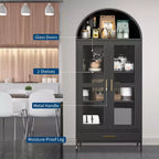 Armoire haute en métal avec arche de 185 cm, meuble de rangement en métal avec 2 étagères réglables et tiroirs, garde-manger de cuisine moderne avec porte vitrée, armoire polyvalente