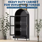 Armoire haute en métal avec arche de 185 cm, meuble de rangement en métal avec 2 étagères réglables et tiroirs, garde-manger de cuisine moderne avec porte vitrée, armoire polyvalente