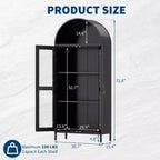 Armoire haute en métal avec arche de 185 cm, meuble de rangement en métal avec 2 étagères réglables et tiroirs, garde-manger de cuisine moderne avec porte vitrée, armoire polyvalente