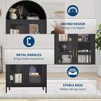 Armoire haute en métal avec arche de 185 cm, meuble de rangement en métal avec 2 étagères réglables et tiroirs, garde-manger de cuisine moderne avec porte vitrée, armoire polyvalente