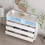 GDFStudio Barnard Buffet rectangulaire moderne de 130 cm avec 6 tiroirs et éclairage réglable