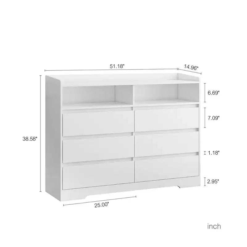 GDFStudio Barnard Buffet rectangulaire moderne de 130 cm avec 6 tiroirs et éclairage réglable
