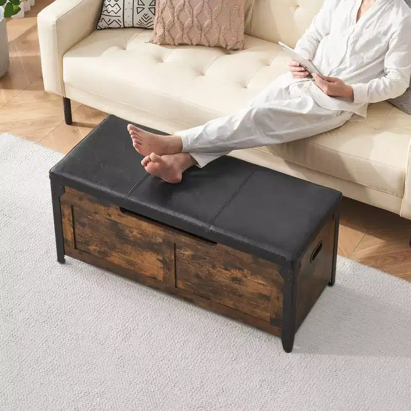 Banc de rangement à couvercle relevable – Meuble à chaussures d'entrée avec charnières de sécurité et design multifonctionnel