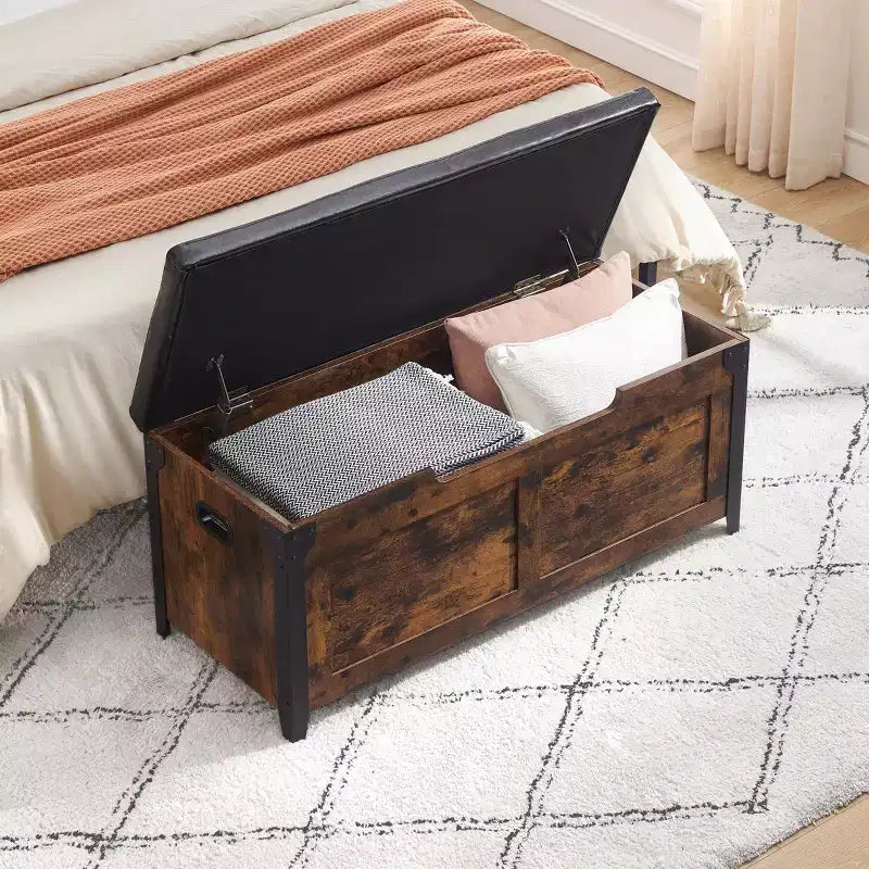 Banc de rangement à couvercle relevable – Meuble à chaussures d'entrée avec charnières de sécurité et design multifonctionnel