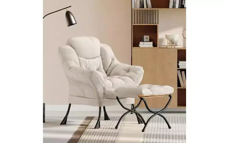 Fauteuil paresseux GustoWave avec pouf, fauteuils de salon modernes avec repose-pieds, accoudoirs, poche latérale, fauteuil de salon confortable pour le salon