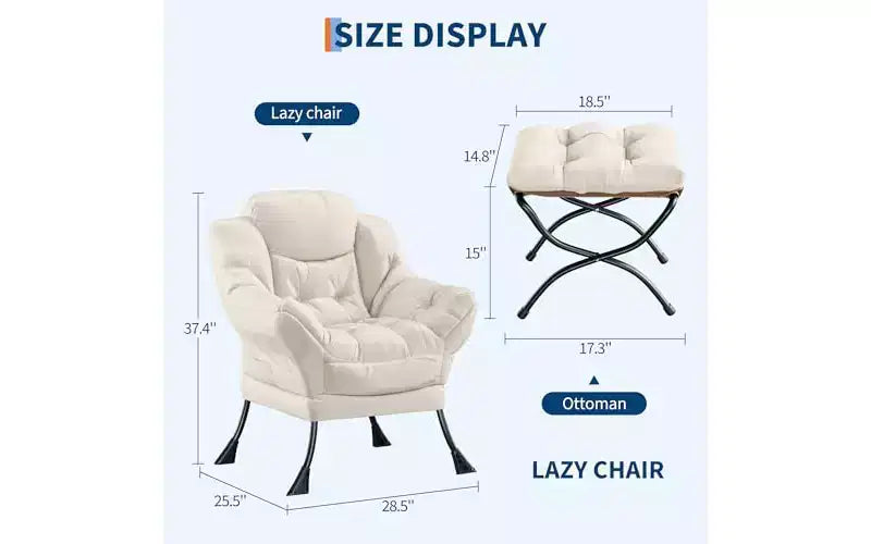 Fauteuil paresseux GustoWave avec pouf, fauteuils de salon modernes avec repose-pieds, accoudoirs, poche latérale, fauteuil de salon confortable pour le salon