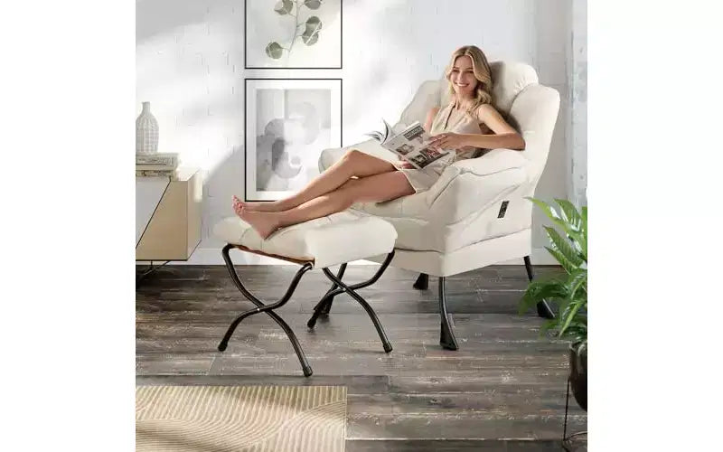 Fauteuil paresseux GustoWave avec pouf, fauteuils de salon modernes avec repose-pieds, accoudoirs, poche latérale, fauteuil de salon confortable pour le salon