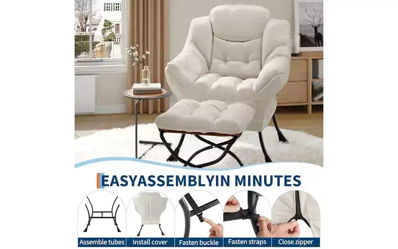 Fauteuil paresseux GustoWave avec pouf, fauteuils de salon modernes avec repose-pieds, accoudoirs, poche latérale, fauteuil de salon confortable pour le salon